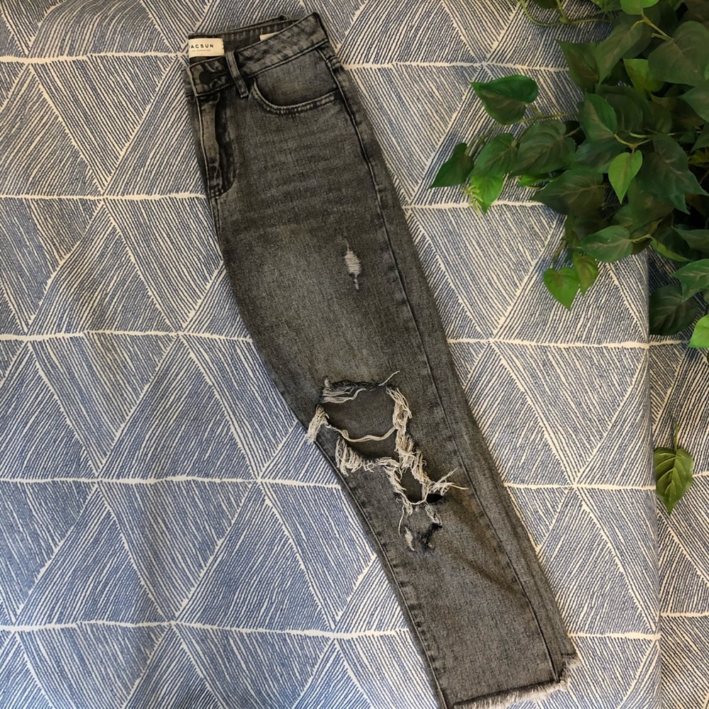 Faded Black Ripped Mom Jeans